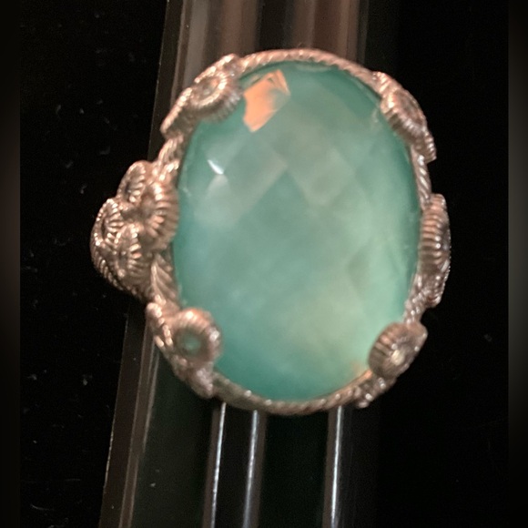 Judith Ripka Sterling Oval Turquoise and Quartz Doublet Cocktail Ring 5.75 - Picture 12 of 16